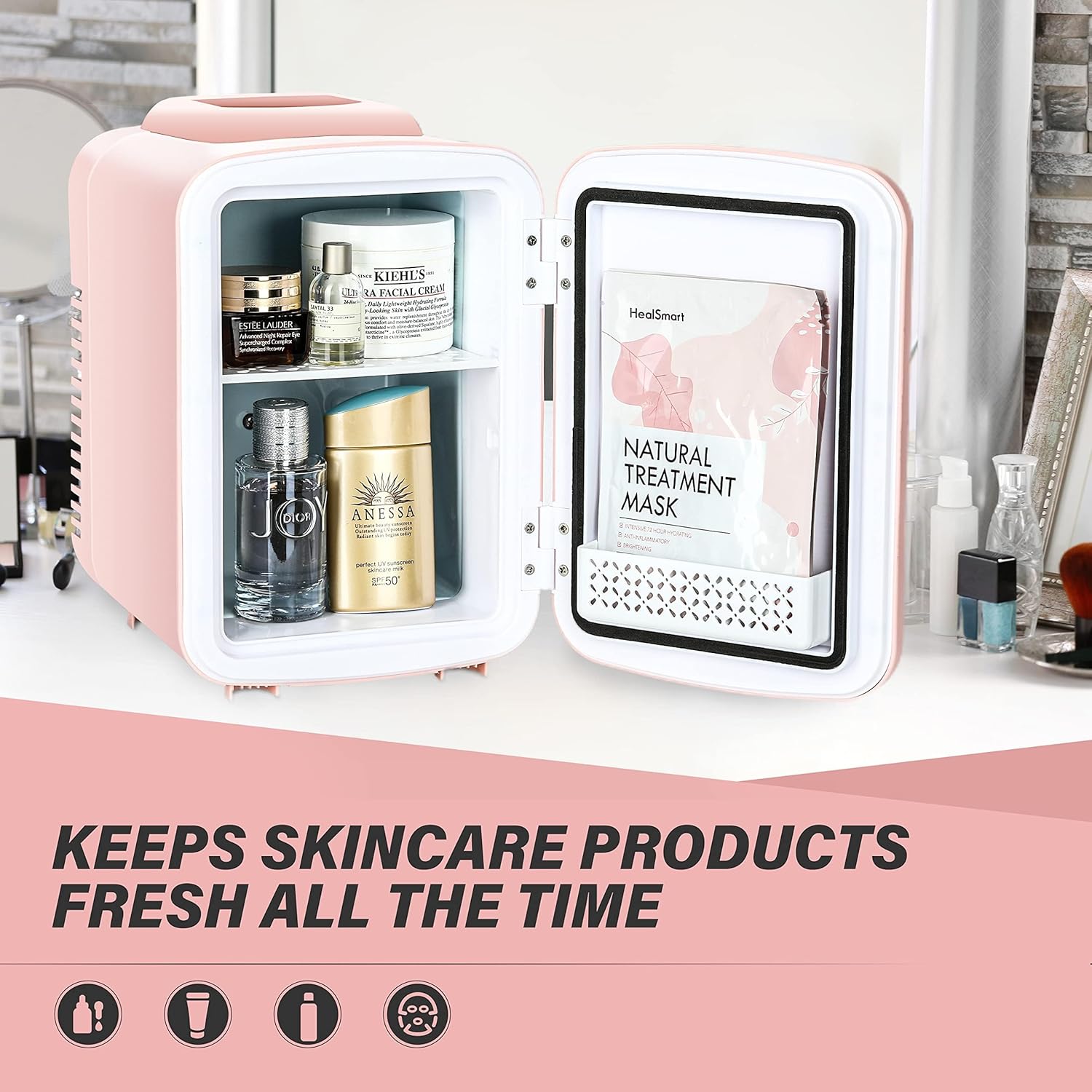 4 Liter 6 Can Mini Fridge Portable Cooler & Warmer Compact Refrigerator For Skincare, Cosmetics, Beverage, Food, 4L, Pink Pink Plastic