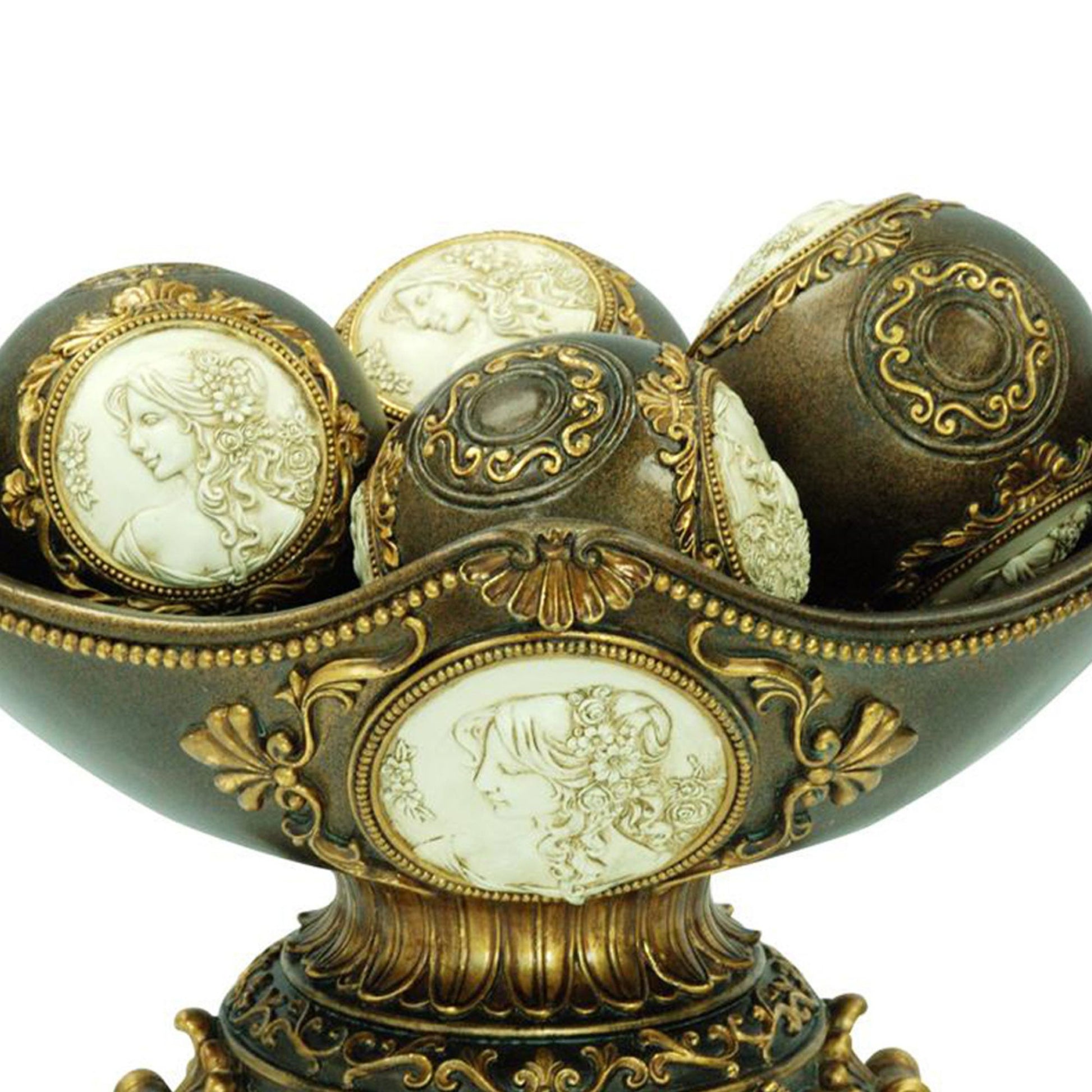 8" Tall Decorative Bowl, Bronze Finish Bronze Polyresin