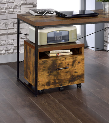 Bob Weathered Oak & Black Finish File Cabinet Oak Metal,Synthetic Wood