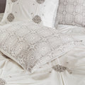 6 Piece Embroidered Cotton Reversible Comforter Set Ivory King Cal King King Ivory Polyester