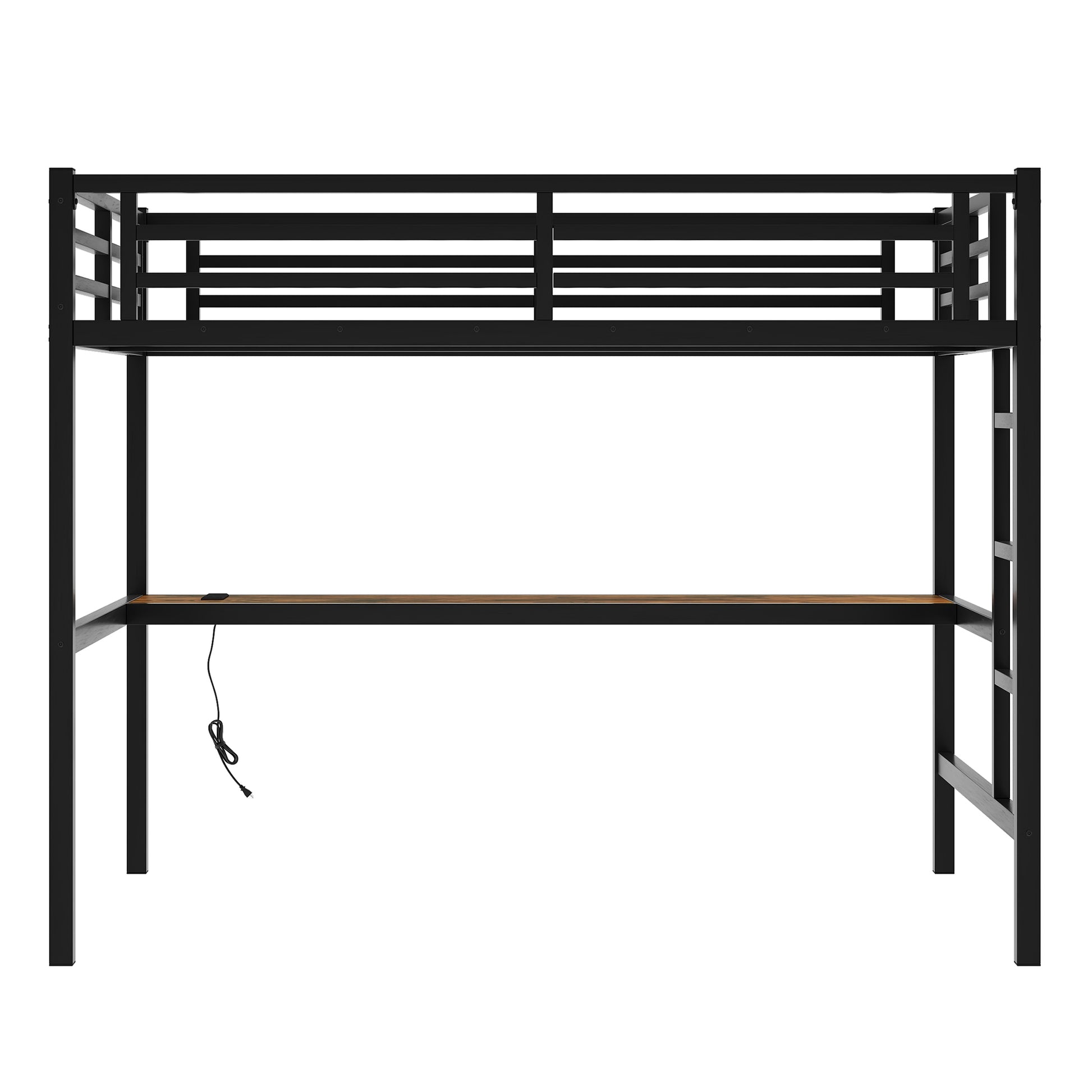 Metal Full Size Loft Bed With Power Outlet And Led Lighted, Space Saving, Noise Reduced, Black Full Black Metal