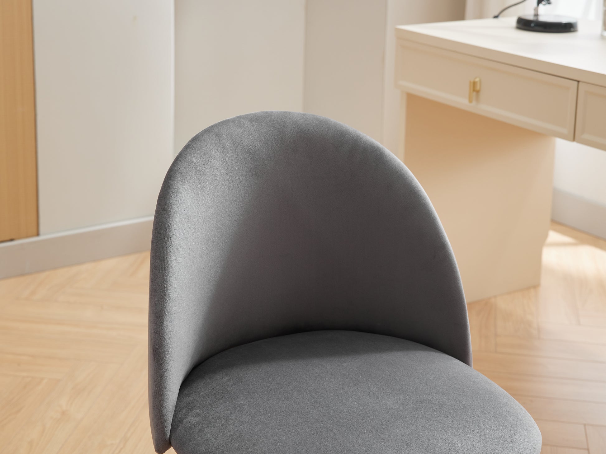 Velvet Fabric Office Chair Desk Chair, Mid Back Adjustable Swivel Computer Chair With Black Legsmodern Upholstered Desk Chair With Wheels Grey Black Foam Polyester Blend