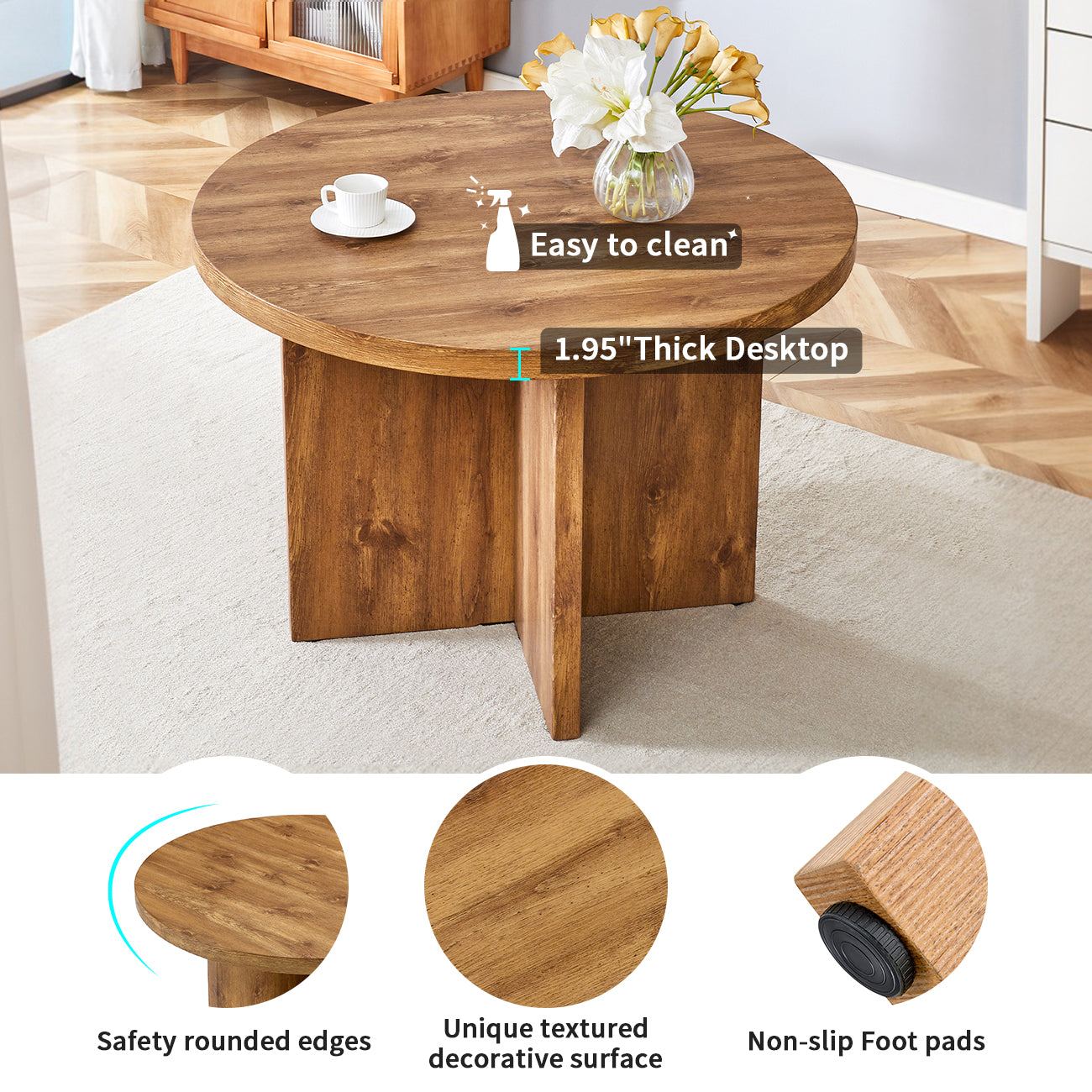 Round Dining Table For 4 6, 42 Inch Modern Kitchen Table Small Dinner Table Mdf Kitchen Dinning Table For Cafe Restaurant Wine Bar Home Office Conference Brown Farmhouse,Mid Century Modern,Modern Round Mdf
