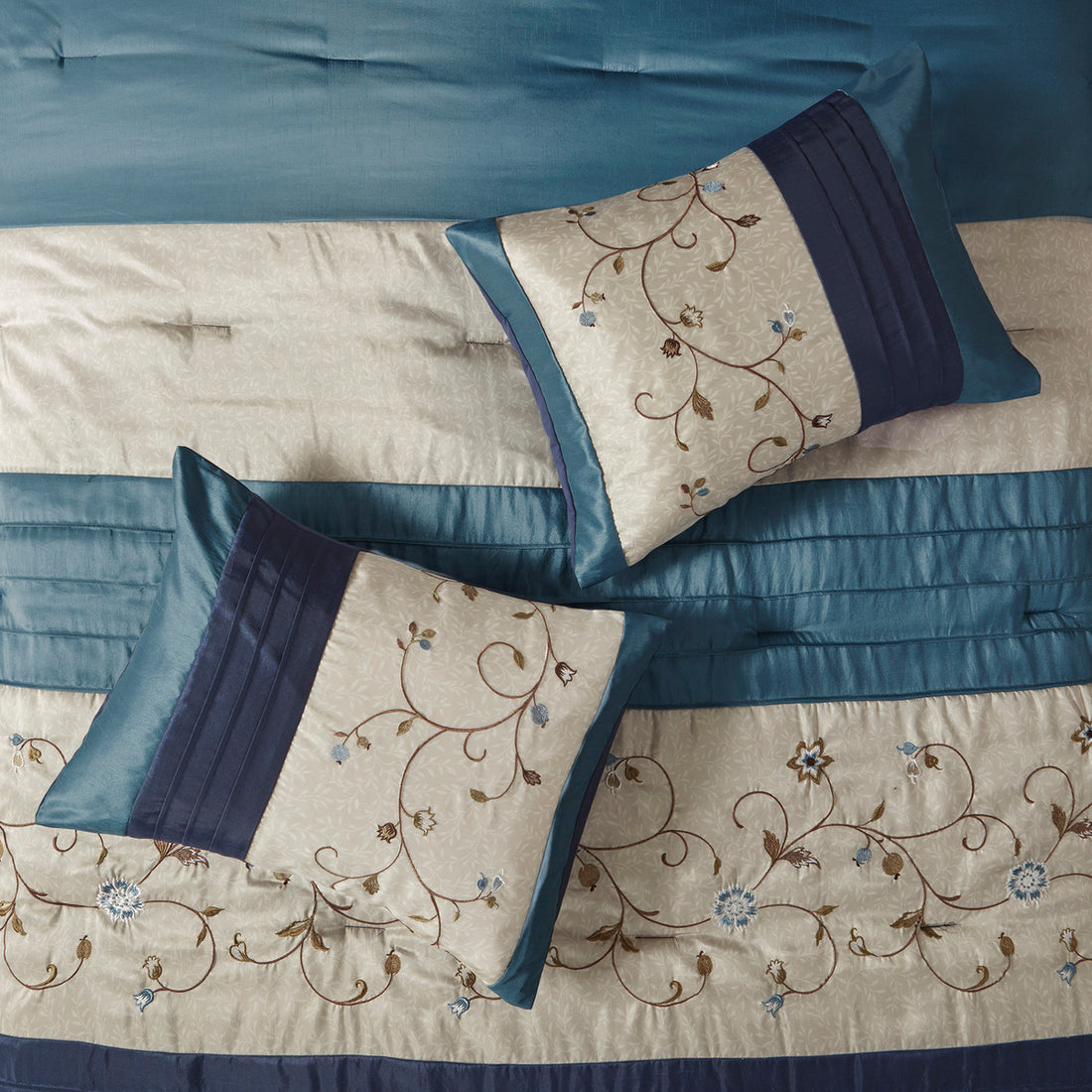 Embroidered 7 Piece Comforter Set Navy Queen Queen Navy Polyester