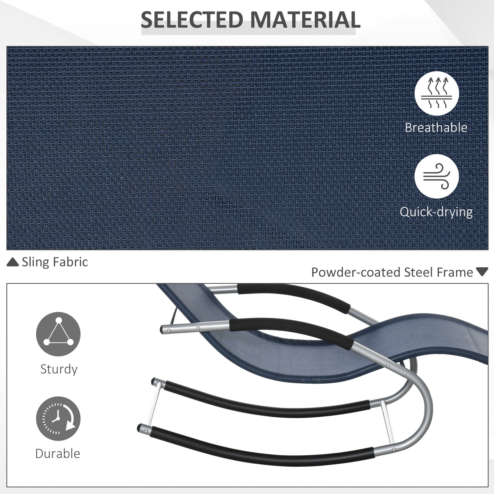 Outsunny Zero Gravity Rocking Chair Outdoor Chaise Lounge Chair Recliner Rocker With Detachable Pillow And Durable Weather Fighting Fabric For Patio, Deck, Pool, Navy Blue Navy Blue Steel