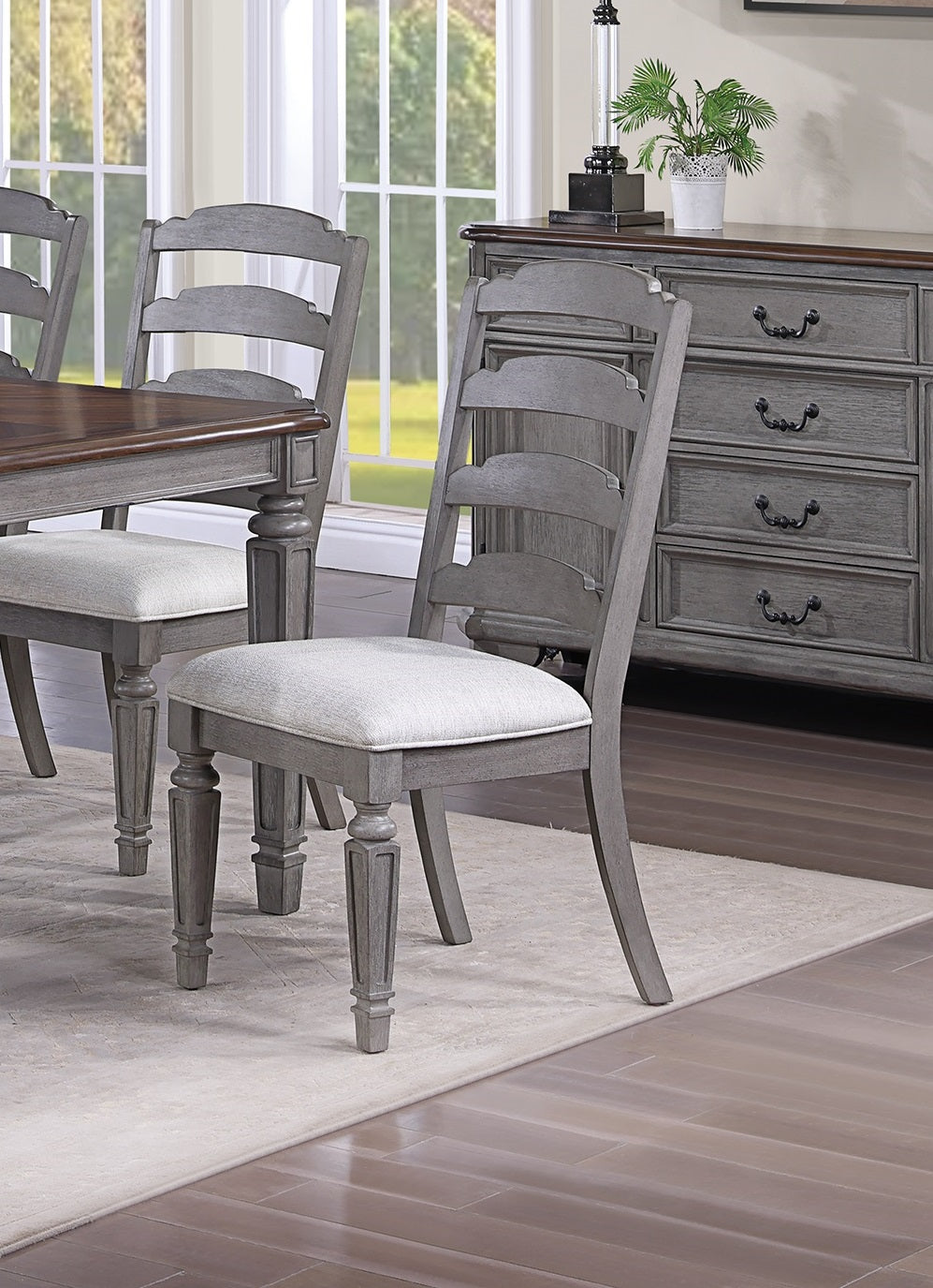 Light Grey Contemporary Style Side Chairs Set Of 2Pc Wooden Frame Ladder Back Design Dining Room Furniture Light Grey Dining Room Foam Classic,Contemporary,Modern Dining Chairs Rubberwood Ladder