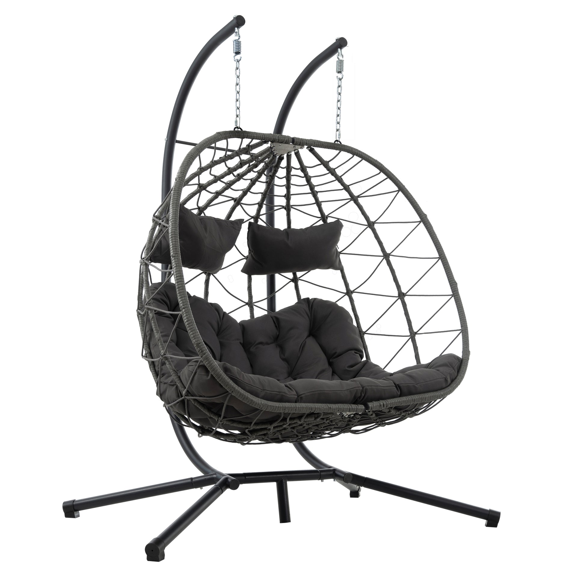 2 Persons Egg Chair With Stand Indoor Outdoor Swing Chair Patio Wicker Hanging Egg Chair Hanging Basket Chair With Stand For Bedroom Living Room Balcony Gray Steel