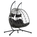 2 Persons Egg Chair With Stand Indoor Outdoor Swing Chair Patio Wicker Hanging Egg Chair Hanging Basket Chair With Stand For Bedroom Living Room Balcony Gray Steel
