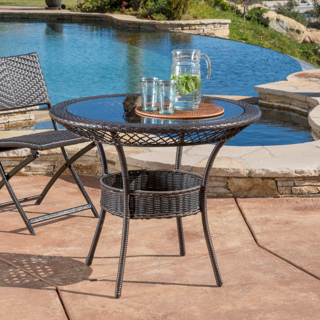Figi Pe 34In Glass Table Kd Brown Multi Iron