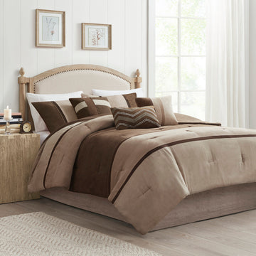 7 Piece Faux Suede Comforter Set Brown Cal King California King Brown Polyester
