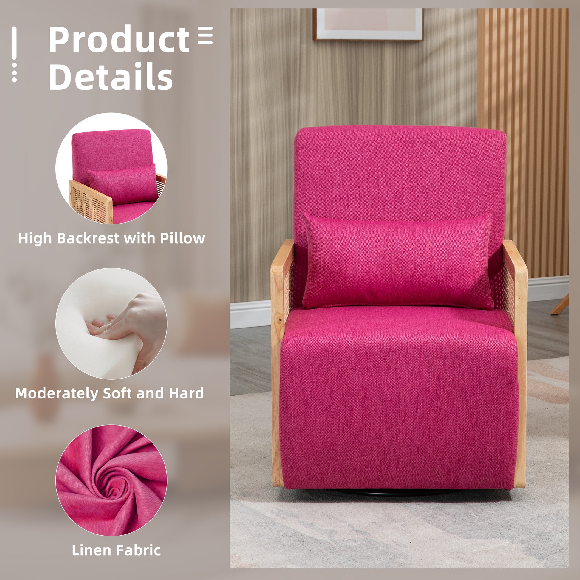Coolmore 360 Degree Swivel Barrel Club Chair With One Pillow,Modern Comfortable Upholstered Accent Chair,Linen Accent Chair For Living Room,Bedroom Red Rose Linen Rose Red Primary Living Space Modern Foam Linen