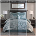 8 Piece Jacquard Comforter Set Aqua Silver Cal King California King Aqua Silver Polyester