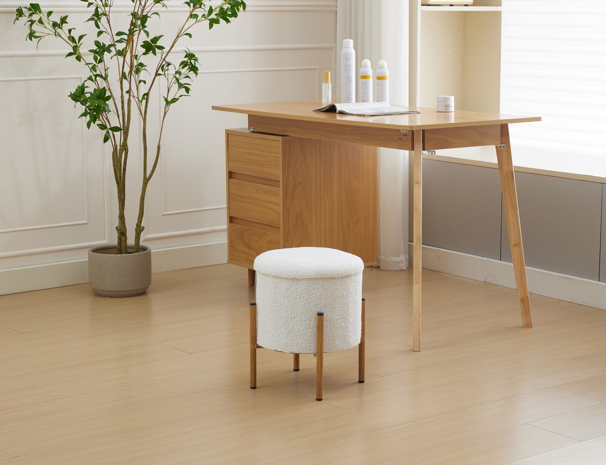 Modern Round Storage Ottoman, Ottoman Foot Stools With Metal Base, Ottoman Footstool With Removable Lid Storage Ottoman For Living Room, Bedroom, Makeup Room White White Upholstered