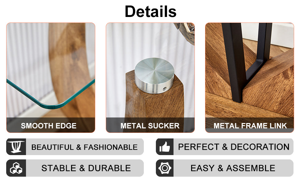 Modern Minimalist Rectangular Glass Table With 0.39 "Tempered Glass Top And Mdf Wood Grain Sticker Legs, Suitable For Entrance And Living Room. Transparent Glass