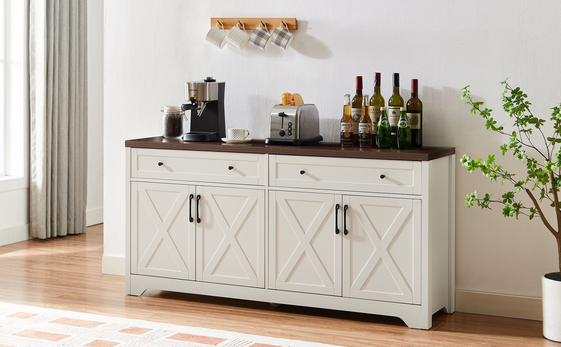Tv Cabinet Combination Multifunctional Tv Wall For Living Room, White, 100'' X 15.7'' X 78.7''. White Walnut 60 69 Inches Particle Board Mdf