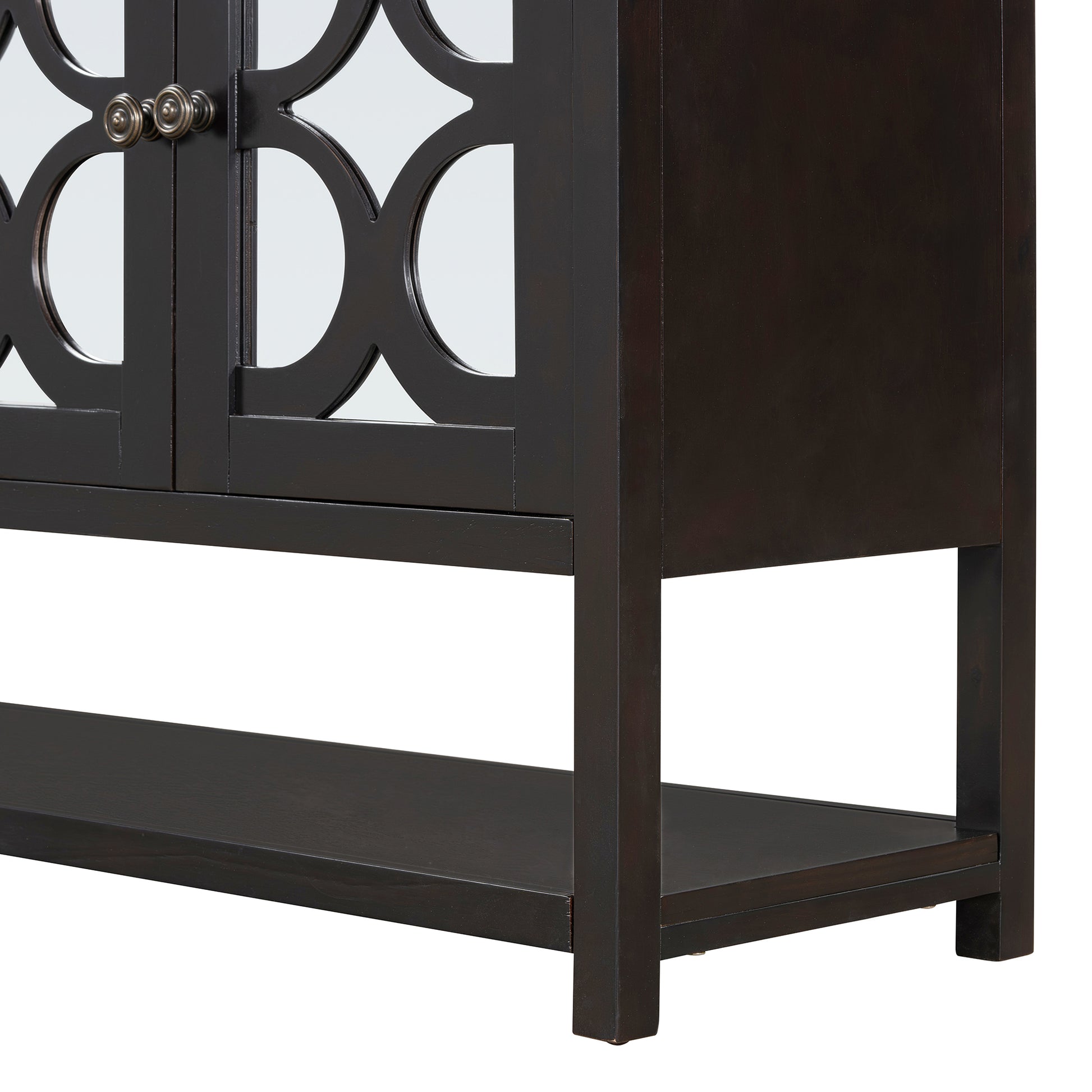Elegant Retro Console Table Storage Cabinet Sideboard With Mirrored Doors, Spacious Shelves, And Durable Acacia Wood Legs Perfect For Living Room, Dining Room, Or Entryway Espresso Espresso Primary Living Space Solid Wood Mdf