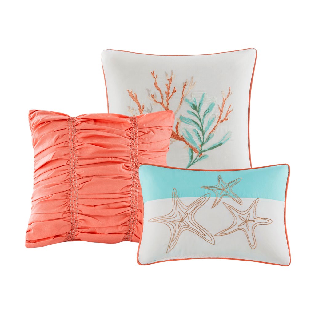 7 Piece Cotton Sateen Comforter Set Coral Cal King California King Coral Cotton