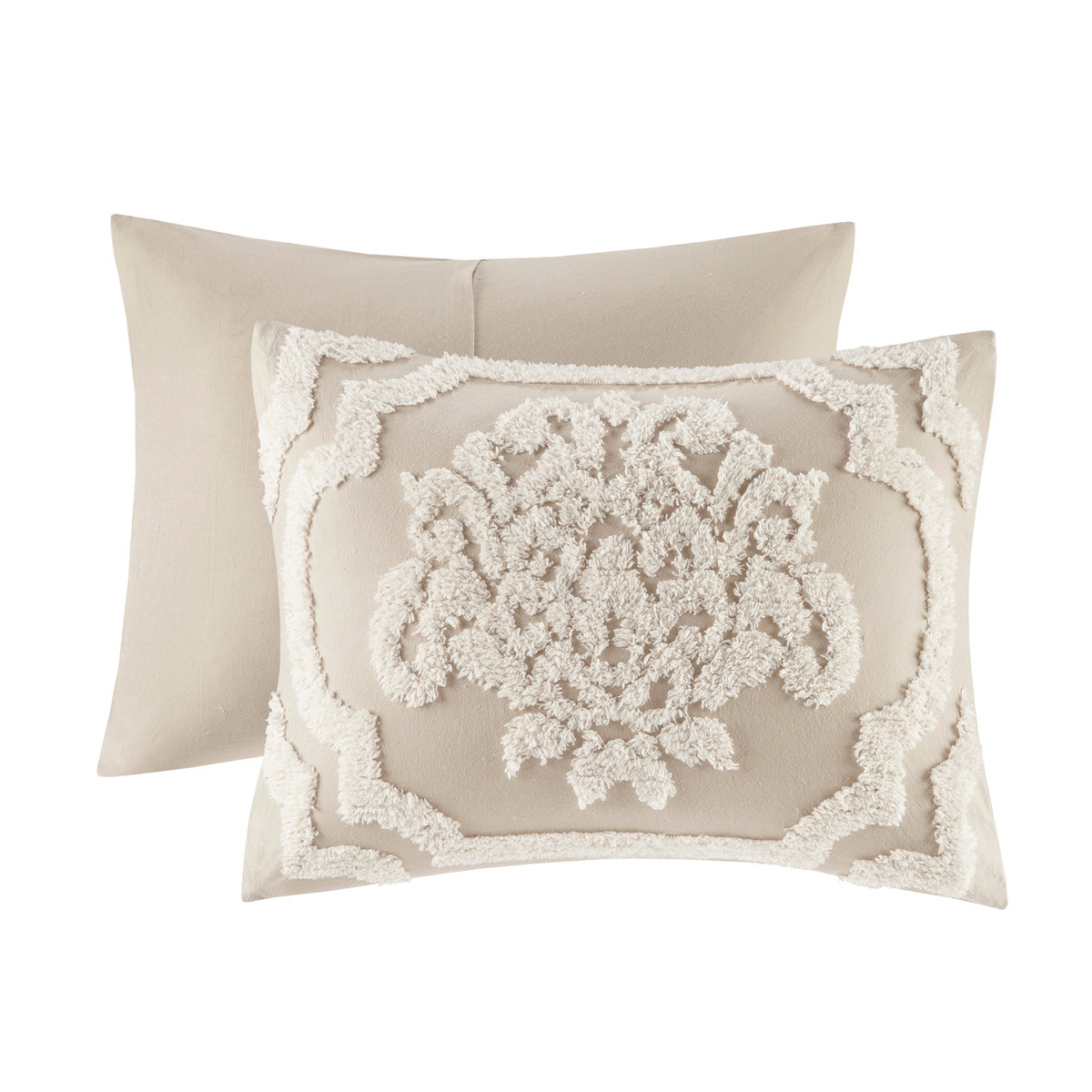 3 Piece Tufted Cotton Chenille Da Comforter Set Taupe Full Queen Full Taupe Polyester