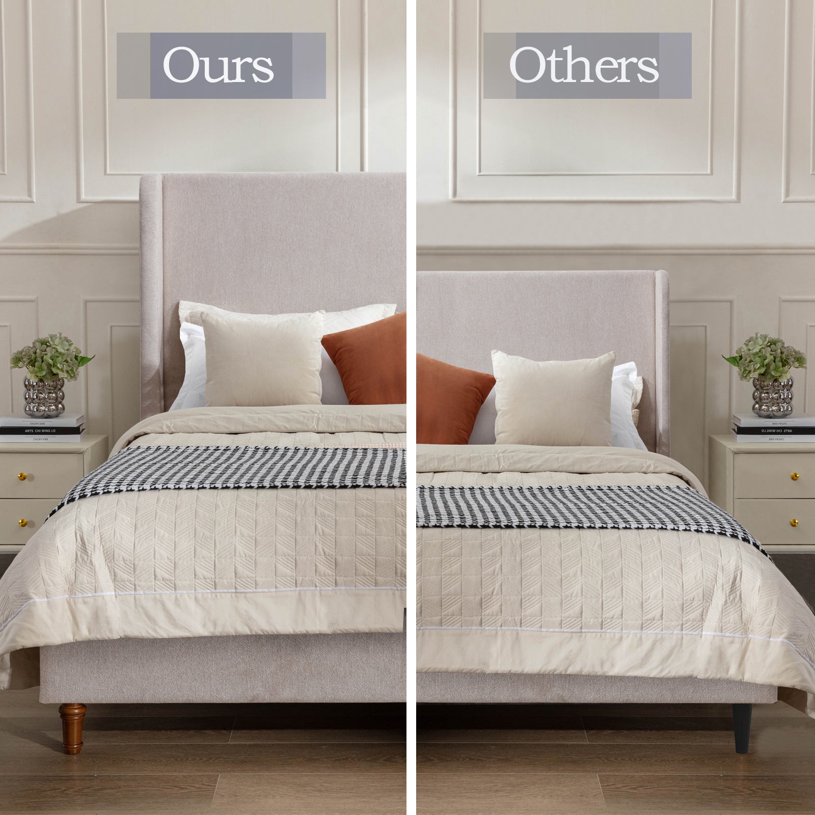 Harper Tall Headboard Upholstered Bed 54" High Headboard Elegant Simplicity No Box Spring Needed Easy Assembly King Light Brown Chenille Box Spring Not Required King Light Brown Metal Brown Bedroom