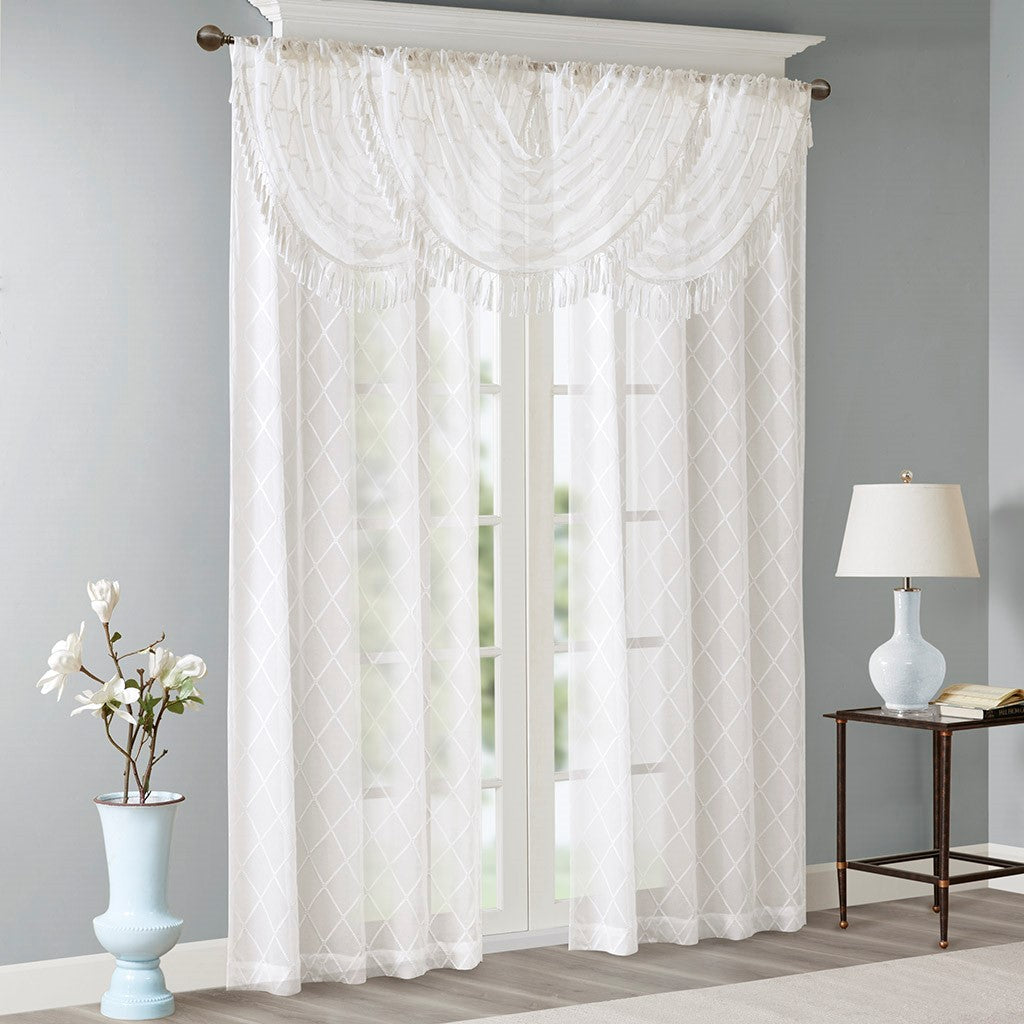 Diamond Sheer Embroidered Waterfall Valance White 38X46" White Polyester