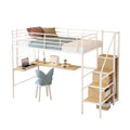 Twin Loft Bed With Desk And Storage Wardrobe, Heavy Duty Loft Bed With Stairs And Metal Grid, Twin Size Loft Bed, No Box Spring Needed, White Loft Bed Twin Size White Box Spring Not Required Twin