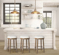 Barstools Set Of 2, 360 Degree Swivel, Accent Wooden Swivel Seat Counter Height Bar Stool,White Fabric Cushioned Seat, Bar Stool Perfect For Dining & Living Room With Light Brown,Natural Height 26