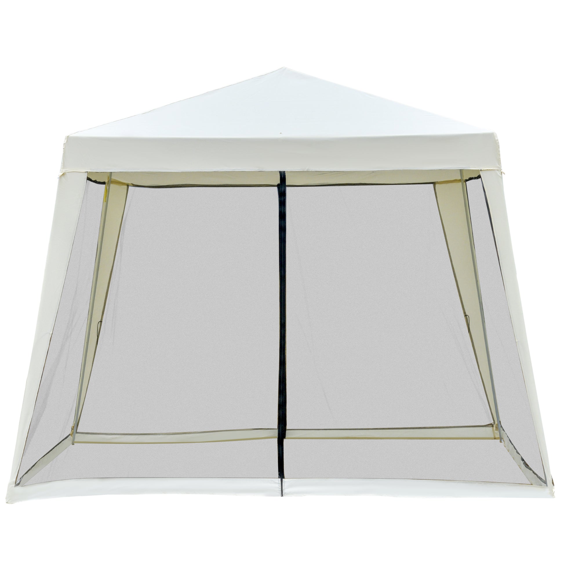 Outsunny 10'X10' Outdoor Canopy Tent, Slant Leg Sun Shelter With Mesh Sidewalls, Patio Tents For Parties, Cream White Cream White Steel