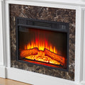 Electric Fireplace With Mantel, Fireplace Mantel, Fireplace Heater Freestanding, Realistic Stacked Stone Surround With Remote Control Timer Led Flame, White, 45.66