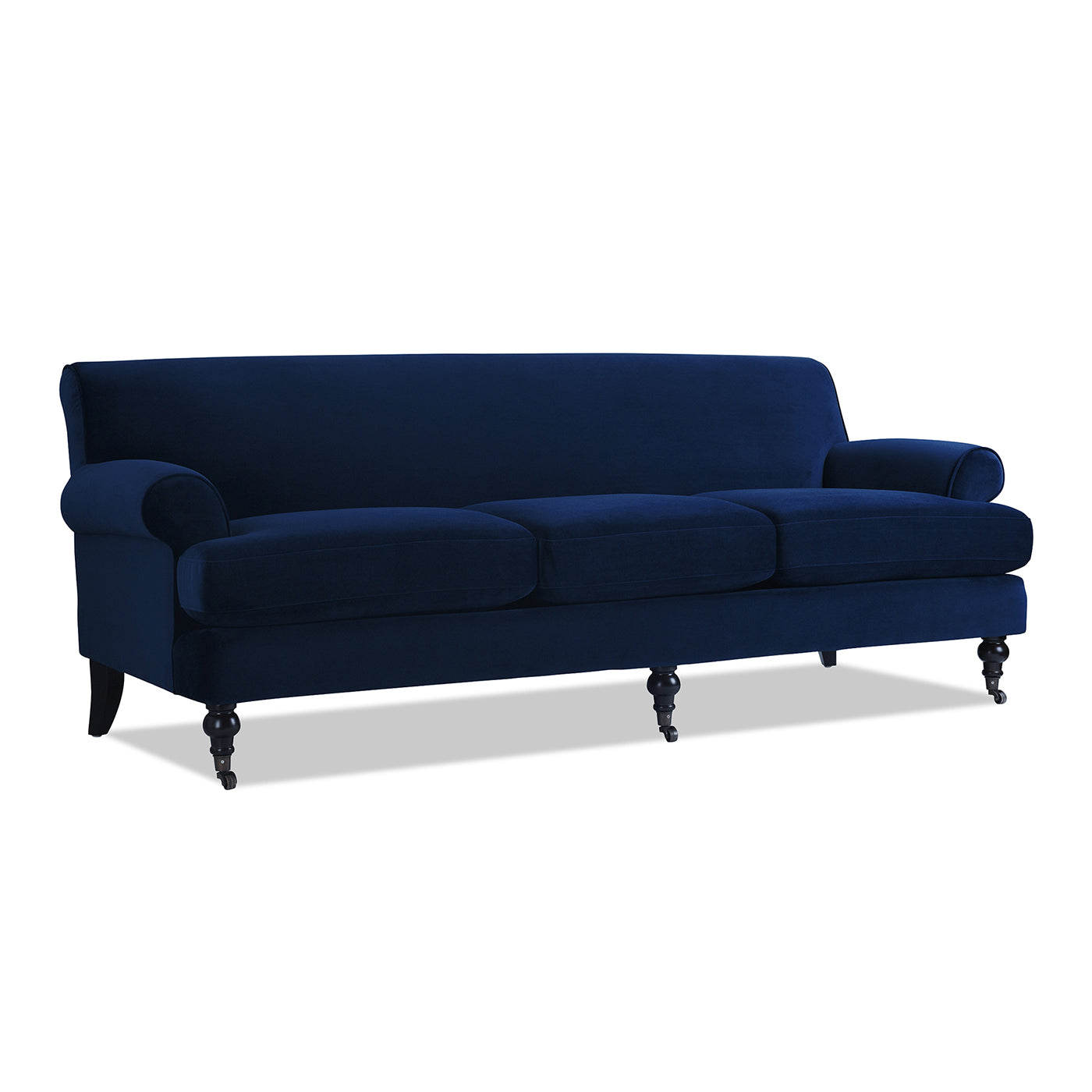 Alana Lawson Three Cushion Tightback Sofa, Navy Blue Velvet Navy Blue Foam Velvet 3 Seat