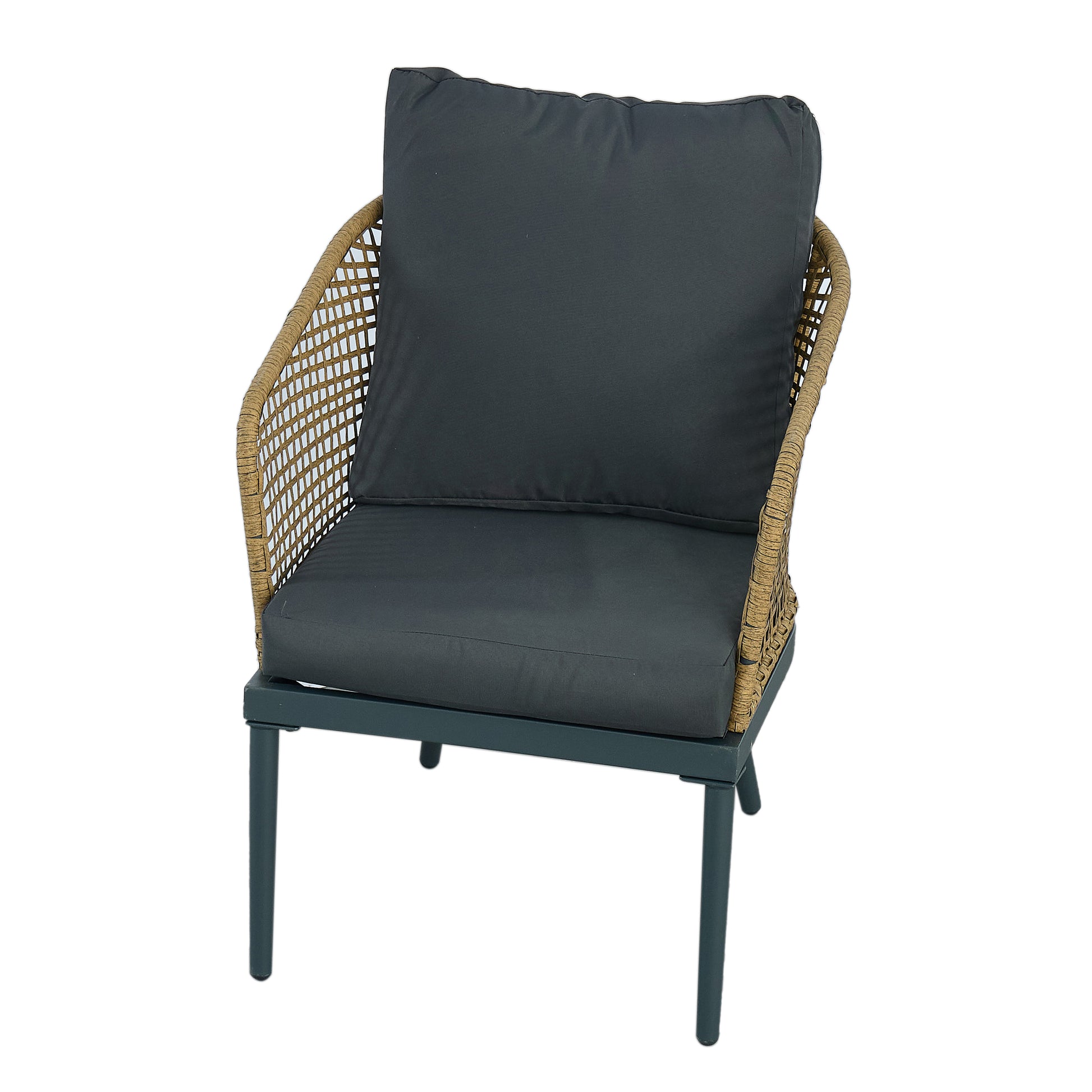 Outdoor Wicker Chairs And Table Bistro Conversation Furniture Set, 3 Pieces For Porch, Balcony, Deck, Patio, Backyard, Natural Color Gray Aluminum