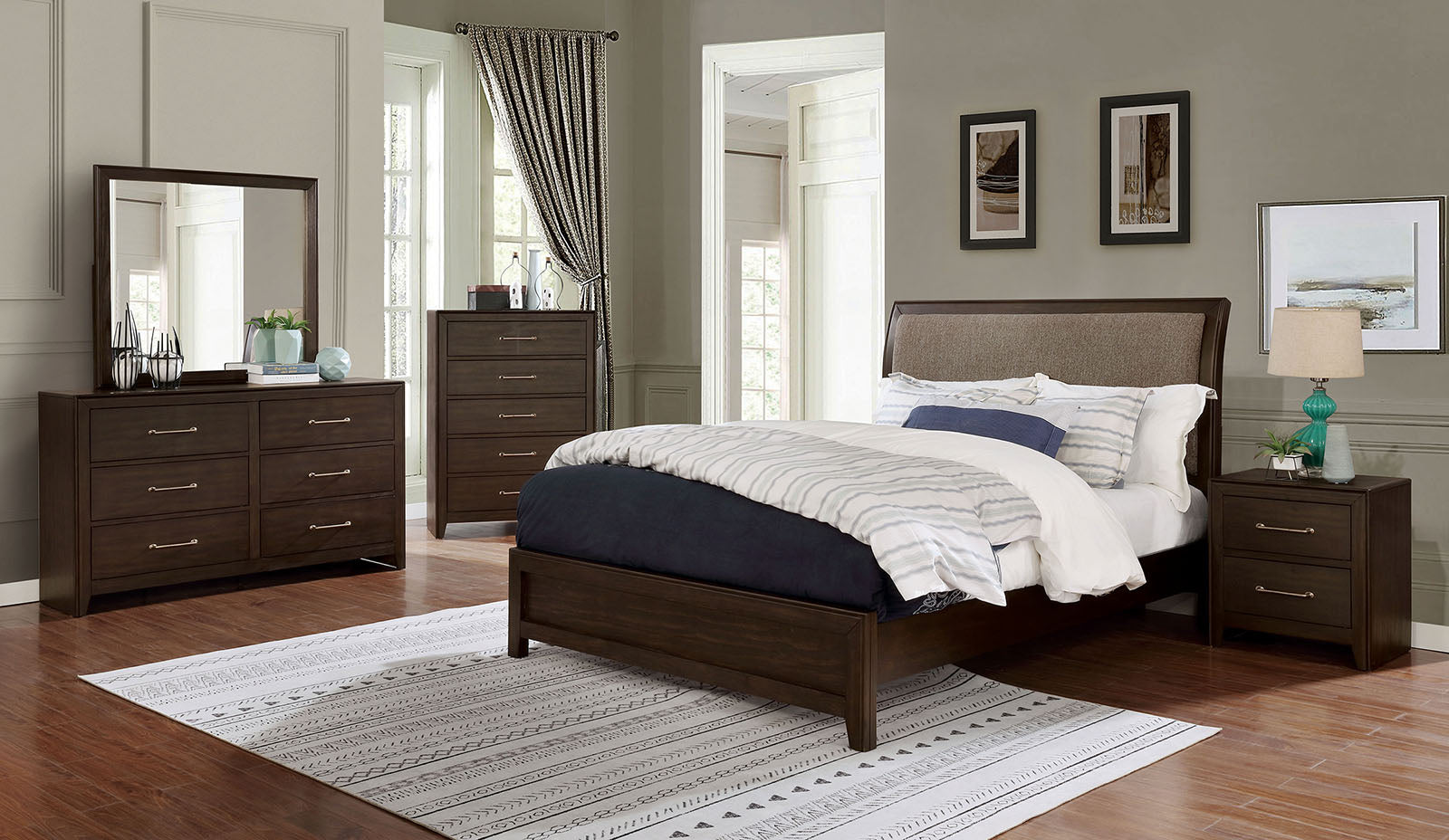 Walnut 1Pc Nightstand Only Solid Wood 2 Drawers Bedside Table Brushed Nickel Pull Modern Bedroom Walnut 2 Drawers Bedroom Bedside Cabinet Contemporary,Modern,Transitional Rubberwood Felt Lined