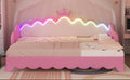 Twin Extending Daybed With Led Lights, Modern Upholstered Princess Daybed With Crown Headboard,Pink Twin Pink Wood