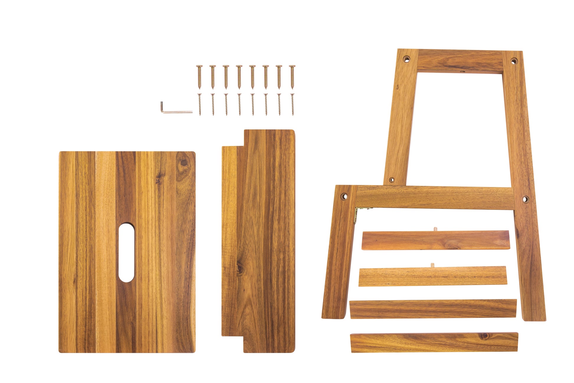 Acacia Wood Two Steps Stool Small Size Rectangle Acacia Wood Light Brown Primary Living Space American Design Acacia Wood