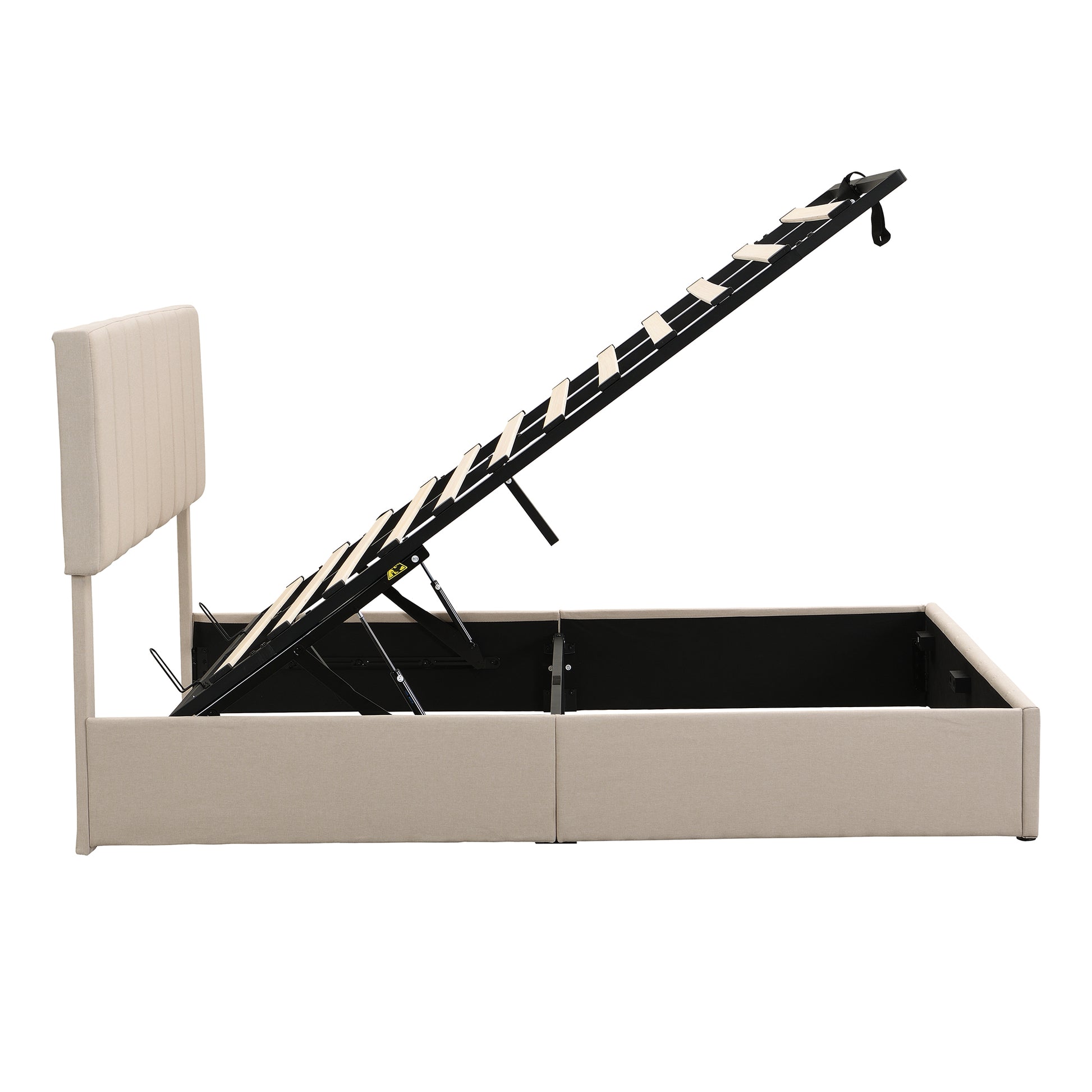 Queen Size Upholstered Platform Bed With A Hydraulic Storage System Beige Old Sku: Lp000211Aaa Beige Upholstered