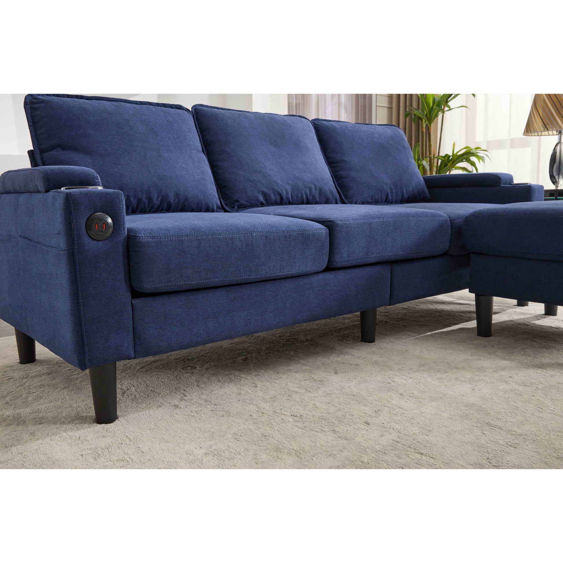 Blue Color Knock Down 3 Seat Combo Sofa With Storage Ottoman For Living Room Apartment Bedroom And Compact Room,Room, Upholstered Sectional Couch, L Shaped Bench With A Footrest, A Individual Stool White Wood Primary Living Space Heavy Duty Pine 3 Seat