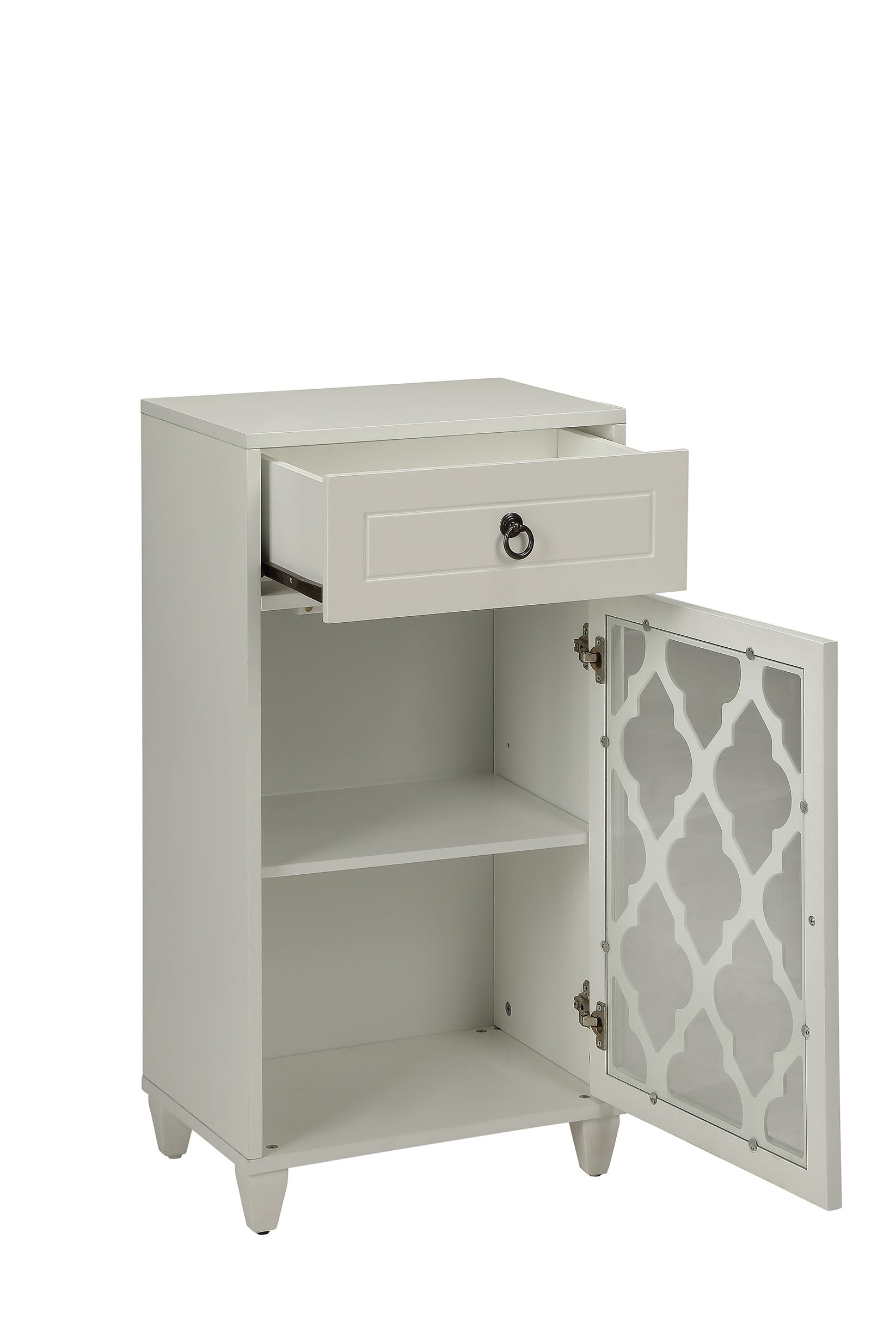 Ceara White Finish Accent Table White Glass,Synthetic Wood