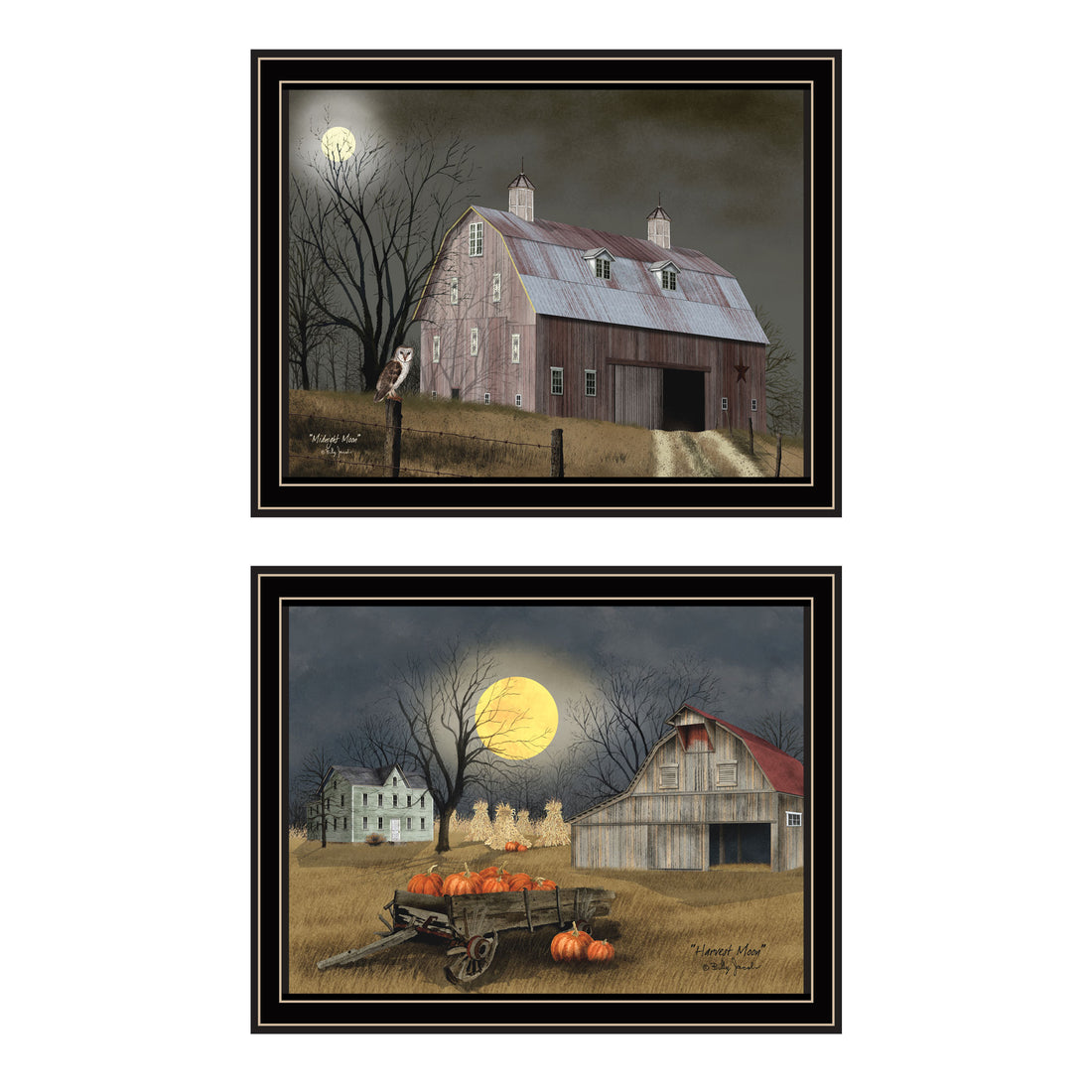 2 Piece Vignette Autumn Moonlit Nights Black Framed Wall Art For Living Room, Bedroom Wall Art Print For Home Decor By Billy Jacobs Multicolor Wood Paper