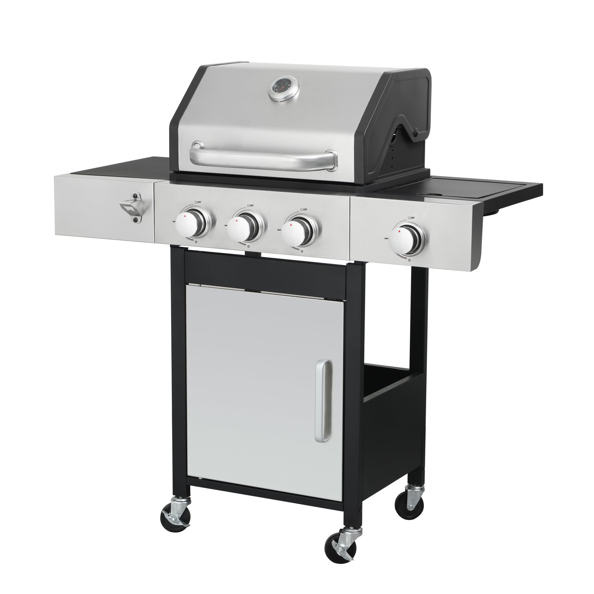 3 Burner Propane Gas Bbq Grill With Side Burner, 37230Btu Output With Enameled Cast Iron Cooking Grids For Outdoor Barbecue, Stainless Steel Black Silver Garden & Outdoor Iron,Stainless Steel