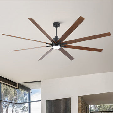 84" Black Lowe Profile Ceiling Fan With Light Black Plywood