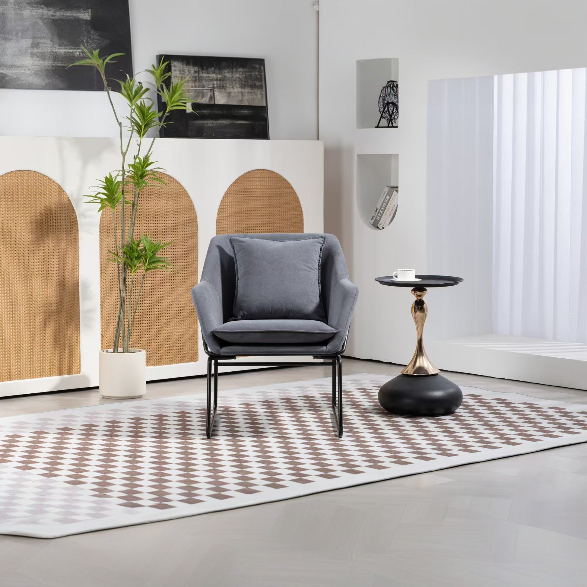 Modern Velvet Desk Chair ,Metal Legs Upholstered Accent Arm Chair For Living Room Bedroom Small Spaces Home Office,Grey Grey Dining Room Foam Velvet