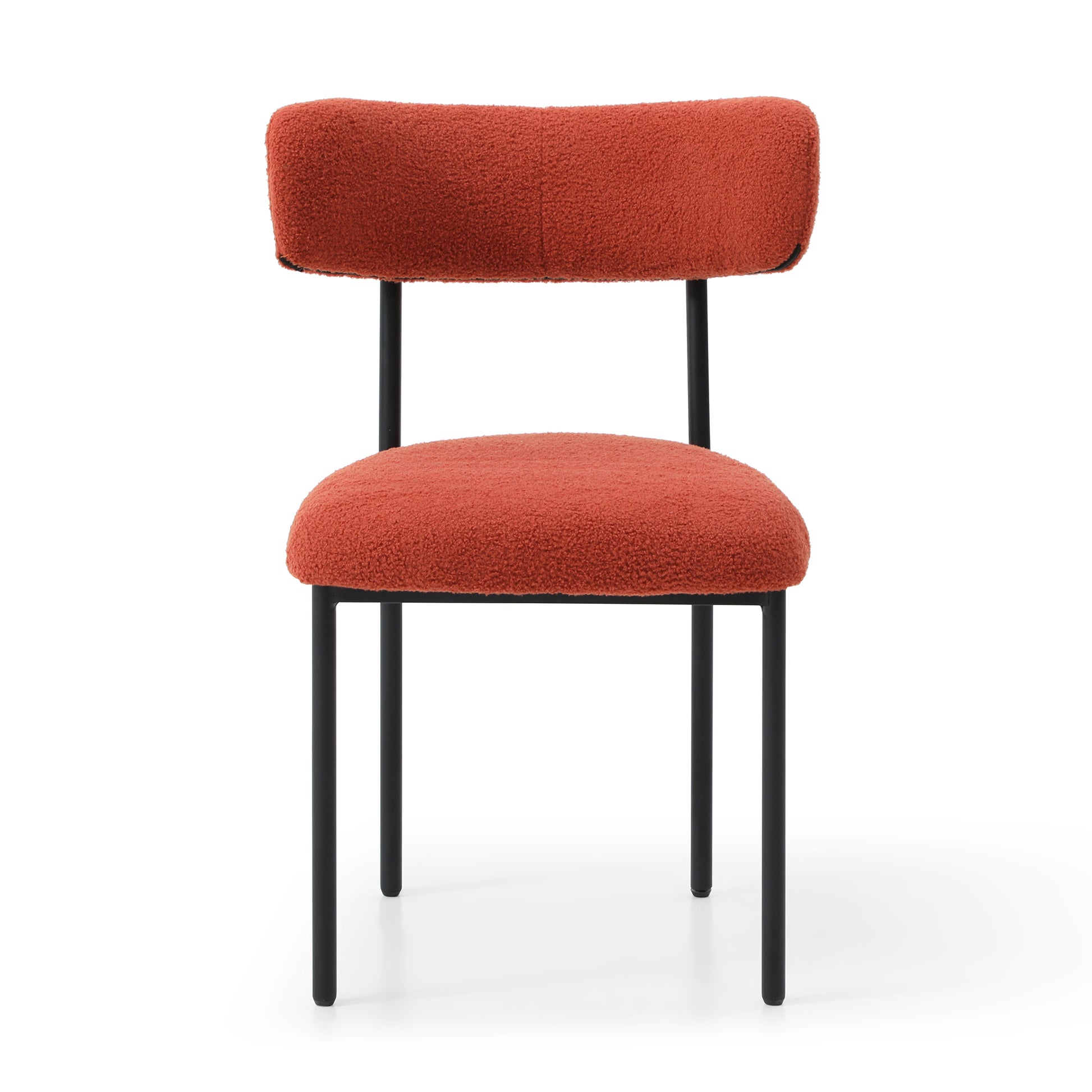 Dining Chairs Set Of 2,Round Upholstered Sherpa Fabric Dining Room Chairs With Curved Backrest,Mid Century Modern Accent Chairs With Black Metal Adjustable Legs For Dining Room,Living Room,Kitchen Orange Foam Teddy