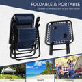 Outsunny Zero Gravity Chair Set With Side Table, Folding Reclining Chair With Cupholders & Pillows, Adjustable Lounge Chair For Pool, Backyard, Lawn, Beach, Blue Blue Steel