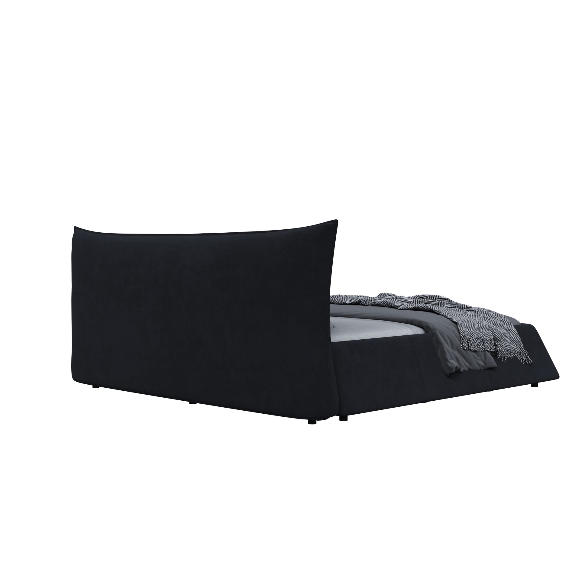 King Size Upholstered Platform Bed With Special Shaped Velvet Headboard, Metal & Solid Wood Frame,Black Box Spring Not Required King Black Pine Velvet Velvet