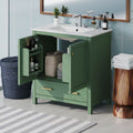 30 Inch Green Bathroom Vanity With Single Sink, Combination Under Counter Sink, Bathroom Storage Cabinet With 2 Doors And A Drawer, Soft Closure, Multifunctional Storage, Solid Wood Frame Green Bathroom Solid Wood Mdf
