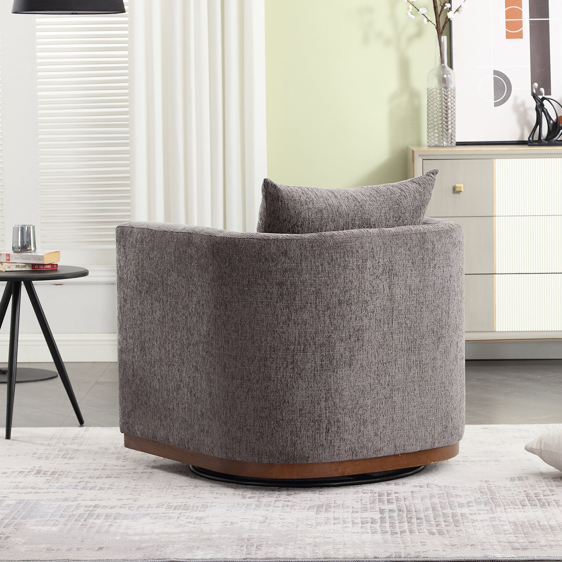 Coolmore Swivel Barrel Chair, Comfy Round Accent Sofa Chair For Living Room, 360 Degree Swivel Barrel Club Chair, Leisure Arm Chair For Nursery, Hotel, Bedroom, Office, Lounge Dark Gray Chenille Dark Gray Primary Living Space Foam Chenille
