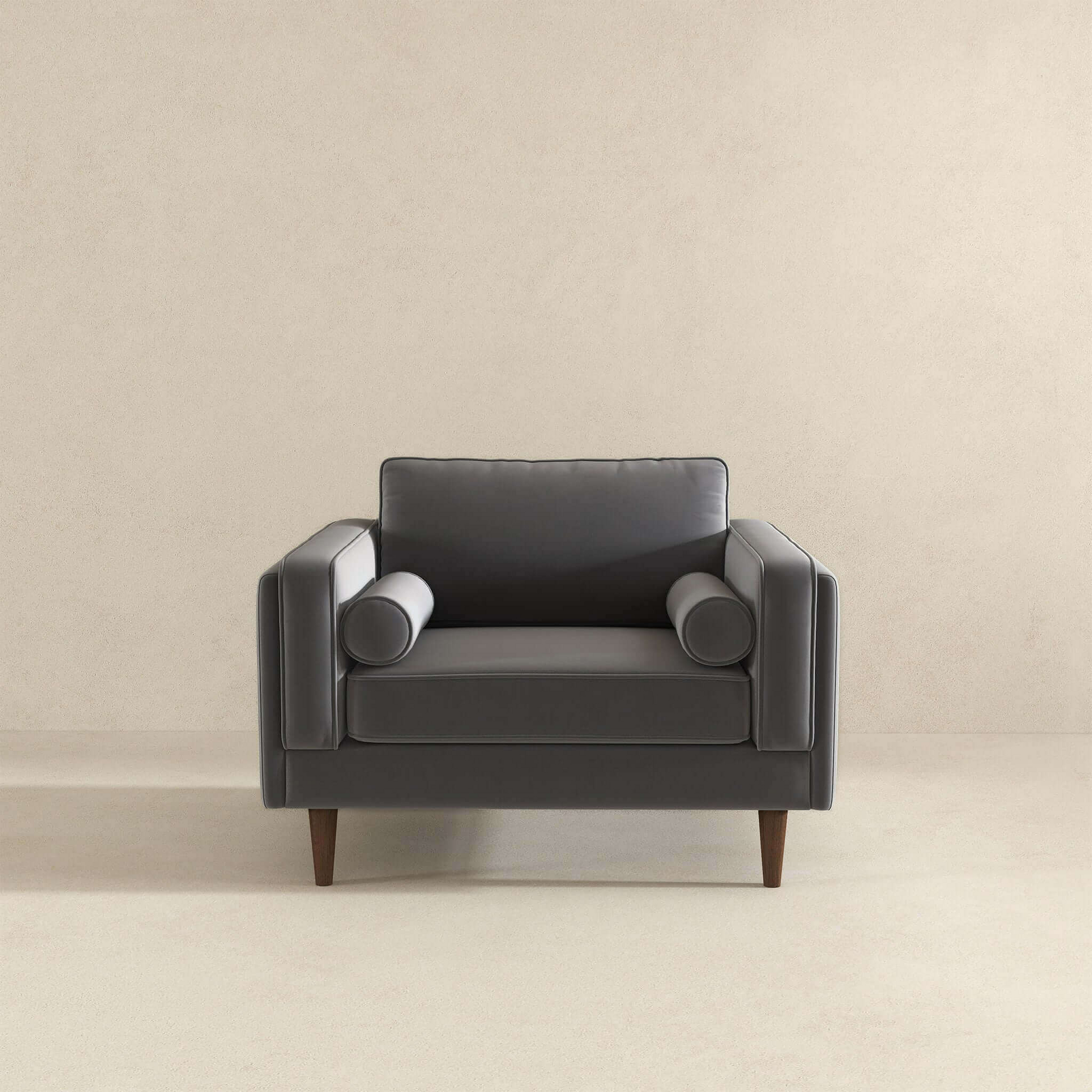 Amber Grey Velvet Lounge Chair Brown,Gray Brown Mid Century Modern Foam Solid Wood,Velvet