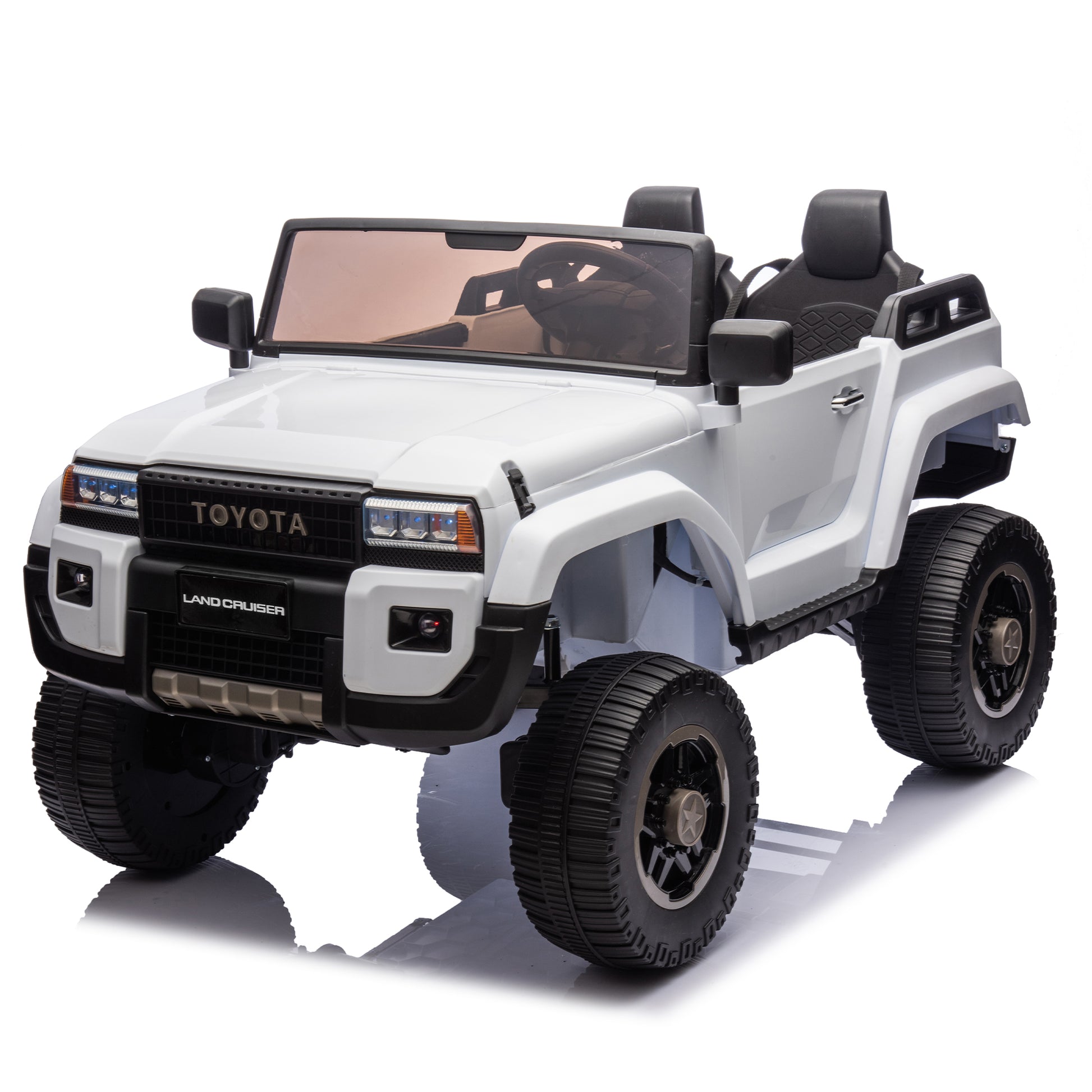 24V Two Seater Kids Ride On Car W Parents Remote Control, Licensed Toyota Lc250,2Wd,110W Motors,With Shovel,Three Point Seat Belt,Slow Start,Speed Adjustment,Bluetooth,Music For Kids Aged 3 . White 100 149 Lbs Polypropylene
