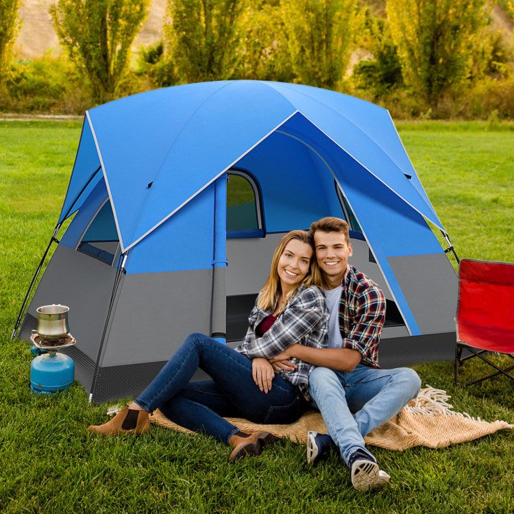 3 Person Outdoor Camping Tent With Removable Floor Mat For Camping Hiking Traveling Blue Mesh