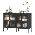 Metal Sideboard Cabinet With 4 Glass Door, Steel Locker Sideboard Buffet Cabinet, Sideboard Buffet Cabinet With 4 Doors, Kitchen Storage Cabinet, Coffee Bar Cabinet For Kitchen, Living Room, Black