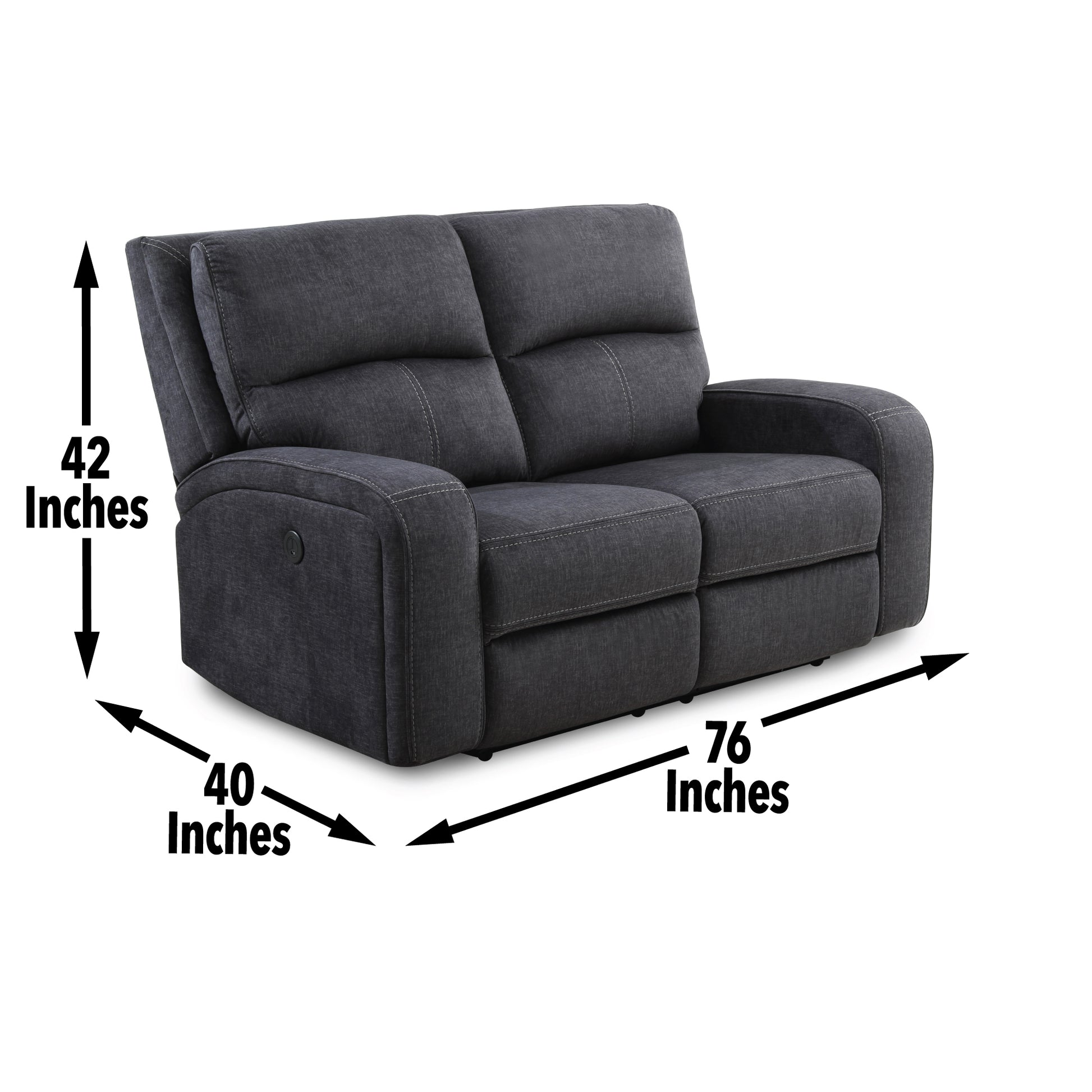 Lovell Power Console Loveseat Dark Gray Dark Gray Fabric 2 Seat